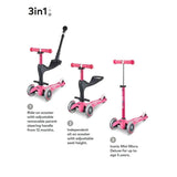 Micro 3in1 scooter in pink with push handle, imported from the UK