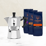 Bialetti Moka Pot starter pack whole bean 6 cup, imported from the UK