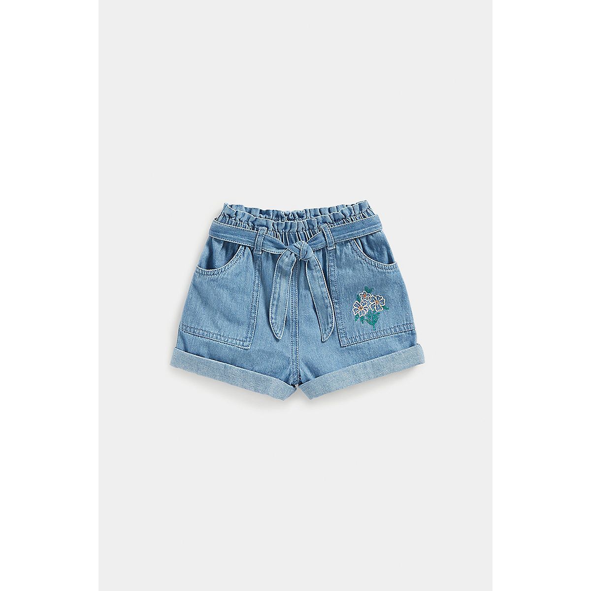 Mothercare Embroidered Paperbag-Waist Denim Shorts
