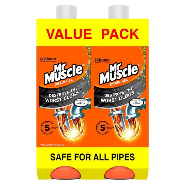 Mr Muscle Power Gel Drain & Sink Unblocker Twin Pack   2 x 1L