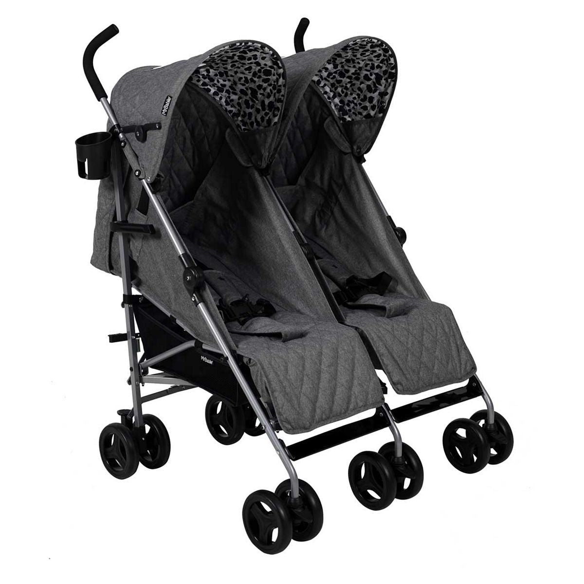 My Babiie Double Stroller Mb11 Grey Melange and Leopard