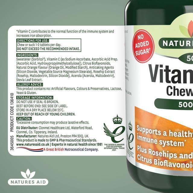 Natures Aid Chewable Vitamin C Supplement Capsules 500mg 50 per pack