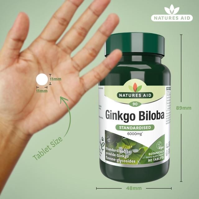 Natures Aid Ginkgo Biloba Supplement Tablets 6000mg 90 per pack