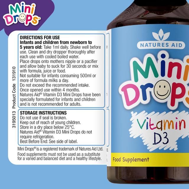 Natures Aid Infant's & Kid's Vitamin D3 Supplement Mini Drops Newborn-5yrs    50ml