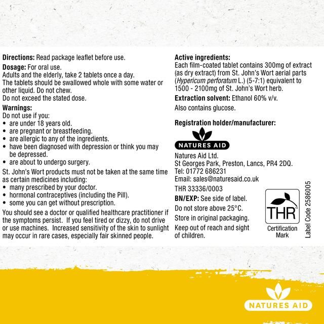 Natures Aid Ucalm 300mg T St John's Wort Extract Tablets 60 per pack