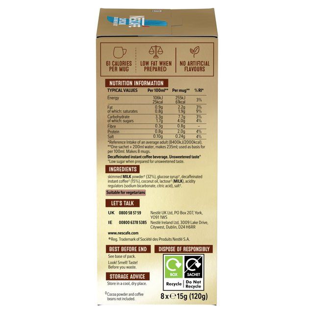 Nescafe Gold Decaff Cappuccino Unsweetened Instant Coffee 8 Sachets 8 per pack