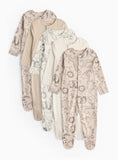 Neutral Safari Print Long Sleeve Sleepsuits 5 Pack 6-9 months