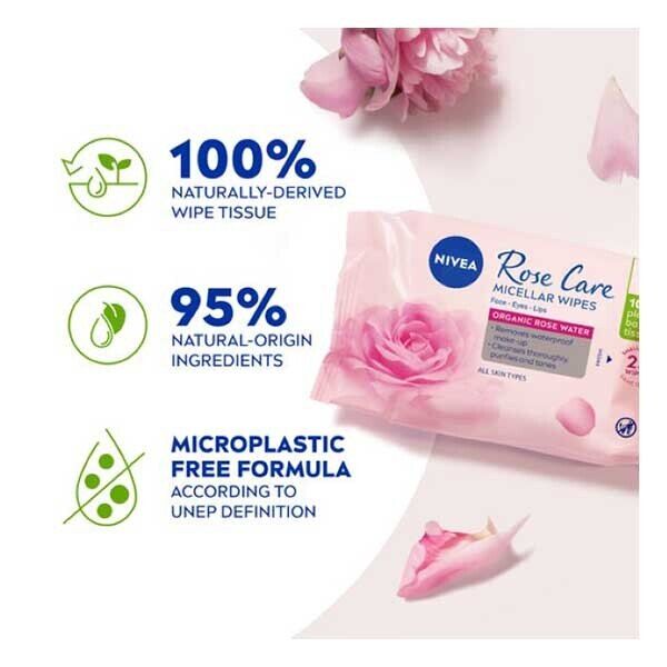 Nivea Biodegradable Rose Care Micellar Wipes, 25 Wipes