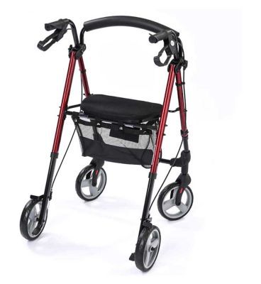 NRS Healthcare Lightweight Four Wheeled Rollator with Seat - Red
