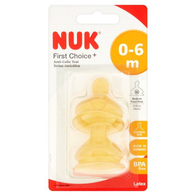 NUK First Choice Latex Bottle Teats Medium Flow 0-6 Months 2 per pack