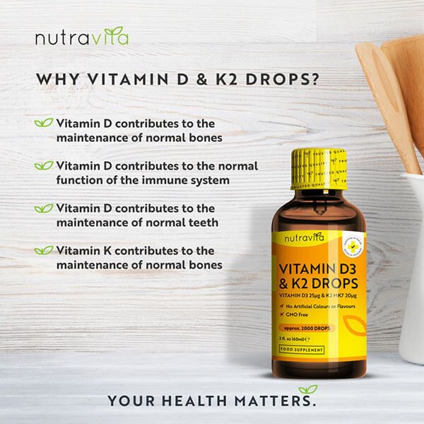 Nutravita Vitamin D3 & K2 Drops - 2000 Vegetarian Drops