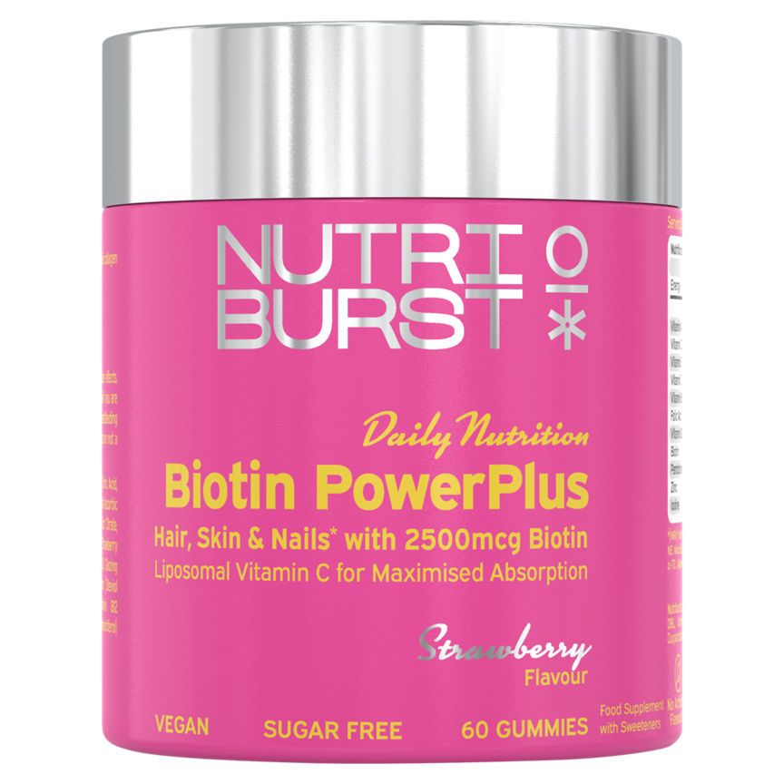 Nutriburst Biotin Power Plus Strawberry Flavour 60 Gummies GOODS ASDA