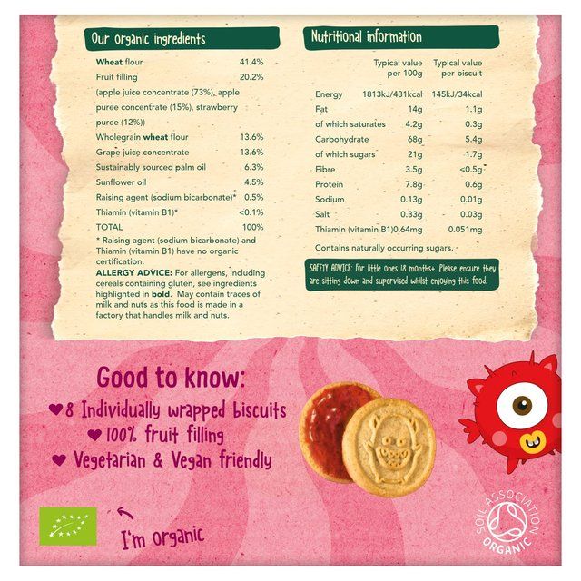 Organix Strawberry & Apple Organic Jammie Monsters Toddler & Kids Multipack   8 x 8g
