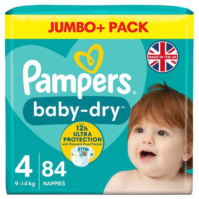 Pampers Baby-Dry Nappies Size 4 (9-14kg) Jumbo+ Pack   84 per pack