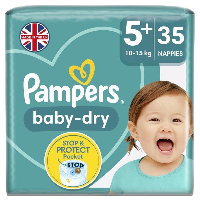 Pampers Baby-Dry Nappies Size 5+ (12-17kg) Essential Pack 35 per pack