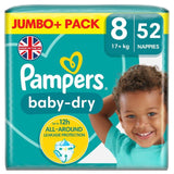 Pampers Baby-Dry Nappies Size 8 (17kg+) Jumbo+ Pack   52 per pack