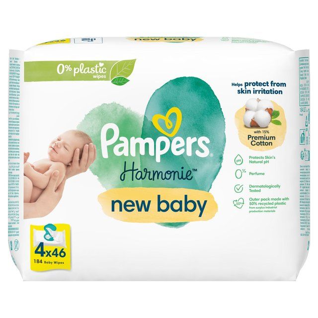 Pampers Harmonie New Baby Plastic Free Baby Wipes X4 4 x 46 per pack