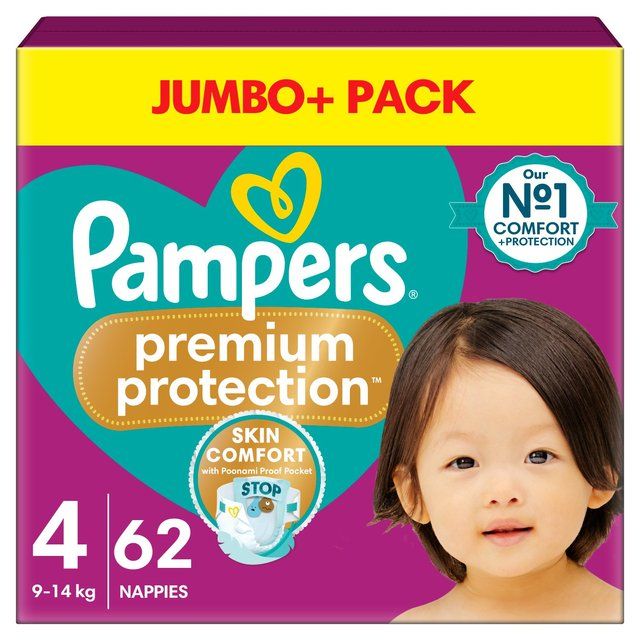 Pampers Premium Protection Nappies Size 4 (9-14kg) Jumbo+ Pack   62 per pack