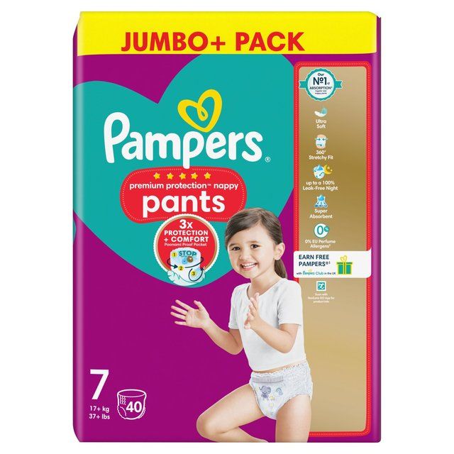 Pampers Premium Protection Nappy Pants Size 7 Jumbo Pack   40 per pack