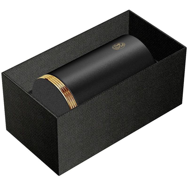 El Casco pencil pot black lacquer 23ct gold, imported from the UK