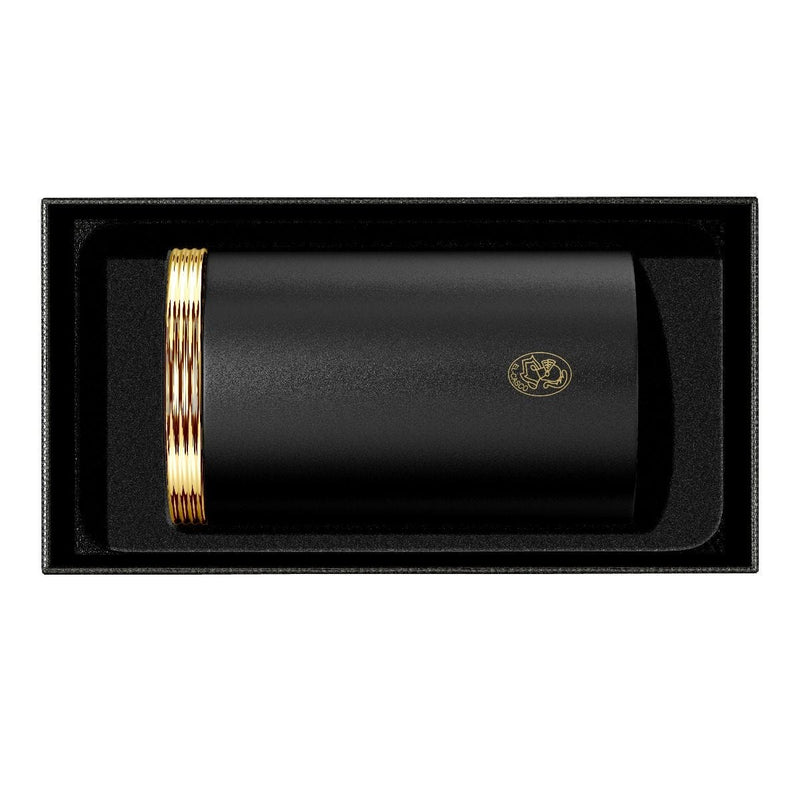 El Casco pencil pot black lacquer 23ct gold, imported from the UK