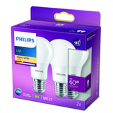 Philips LED Classic Frosted 60W A60 Light Bulb E27 Warm White    2 per pack