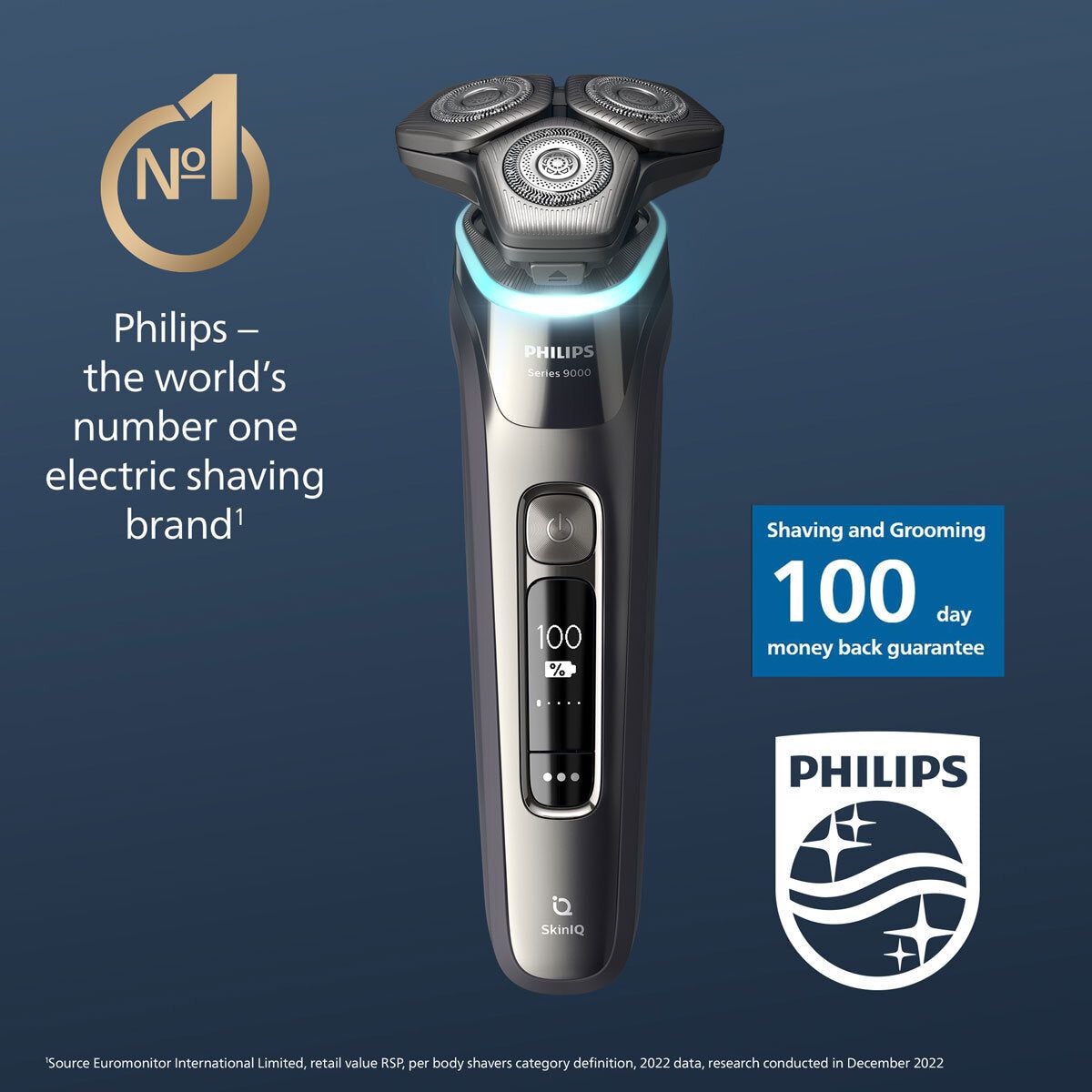 Philips Series 9000 Wet & Dry Electric Shaver with SkinIQ Technology, Charging Stand and Travel Case, S9974/35