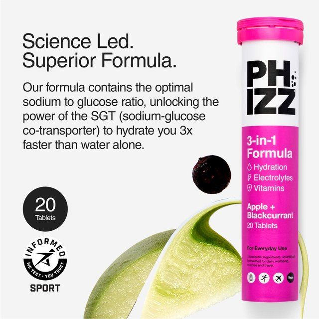 Phizz Apple+Blackcurrant 3in1 Hydration Electrolyte & Vitamin Effervescent 20 per pack