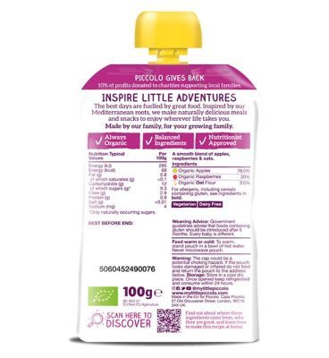 Piccolo Apple Raspberry Pouch 100g