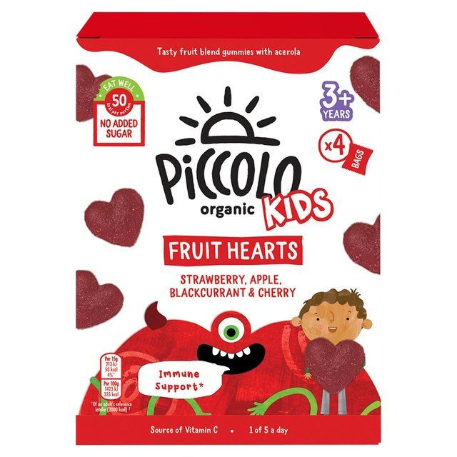 Piccolo Organic Kids Fruit Hearts Strawberry Apple Blackcurrant + Cherry 4 x 15g