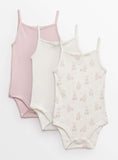 Pink Bunny Print Strappy Bodysuits 3 Pack 6-9 months