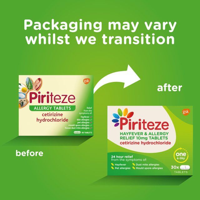 Piriteze Hayfever & Allergy Relief Antihistamine Cetirizine Tablets   30 per pack