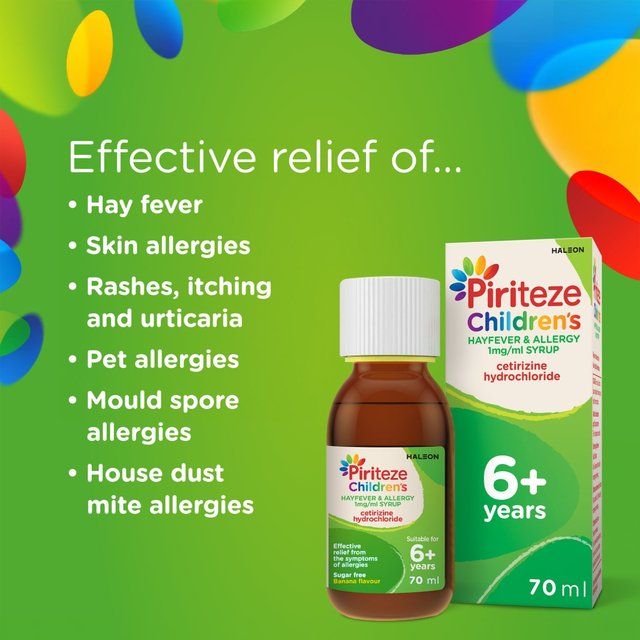 Piriteze Hayfever & Allergy Syrup Sugar Free Age 6+ 70ml