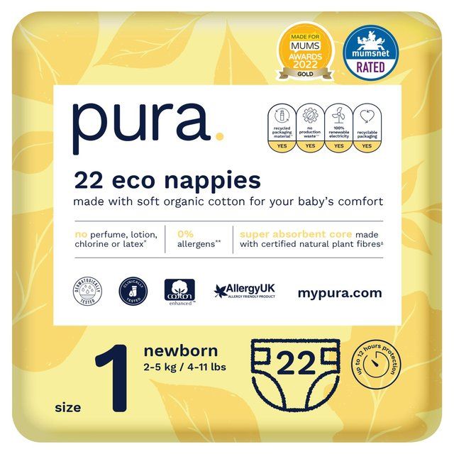 Pura Eco Nappies Size 1 (2-5kg) 22 per pack