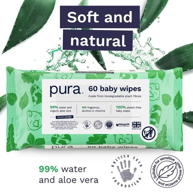 Pura Plastic Free Baby Wipes 12 x 60pk 12 x 60 per pack