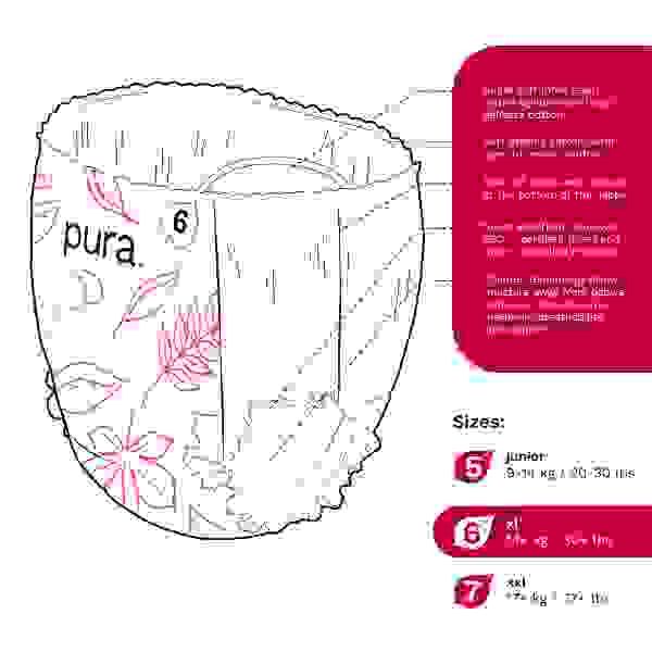 Pura Premium Eco Baby Nappies, Size 6 (15+ kg) 21 Nappies