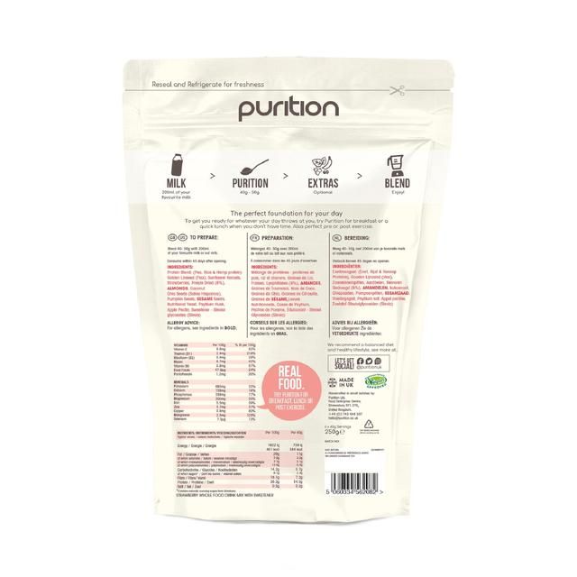 Purition Strawberry Vegan Wholefood Nutrition Powder 250g