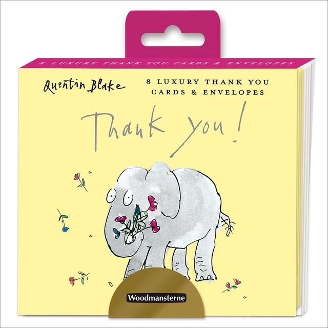 Quentin Blake Elephant Thank You Card Pack 8 per pack