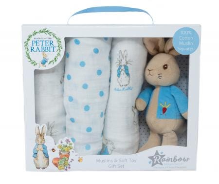 Peter Rabbit soft toy and muslin gift set, UK version