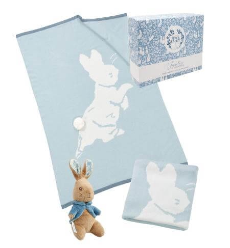 Peter Rabbit knitted blanket with soft toy gift set - British product