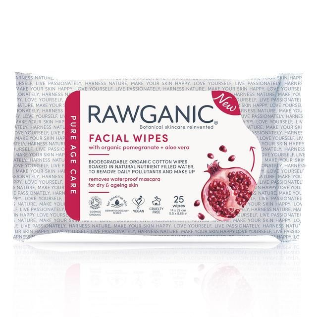 Rawganic Organic Cotton Anti-Aging Facial Cleansing Wipes   25 per pack