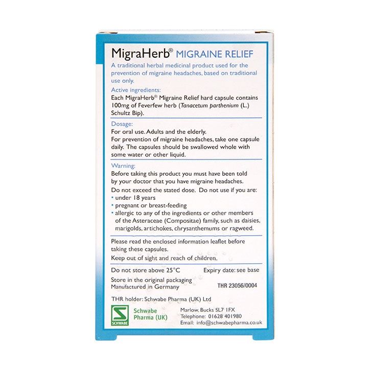 Schwabe Pharma Migraherb 100mg 30 Capsules