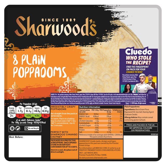 Sharwood's Plain Poppadoms 8 per pack