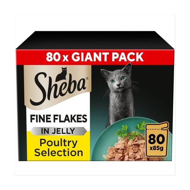 Sheba Fine Flakes Cat Food Pouches Poultry in Jelly Giant Pack 80 x 85g