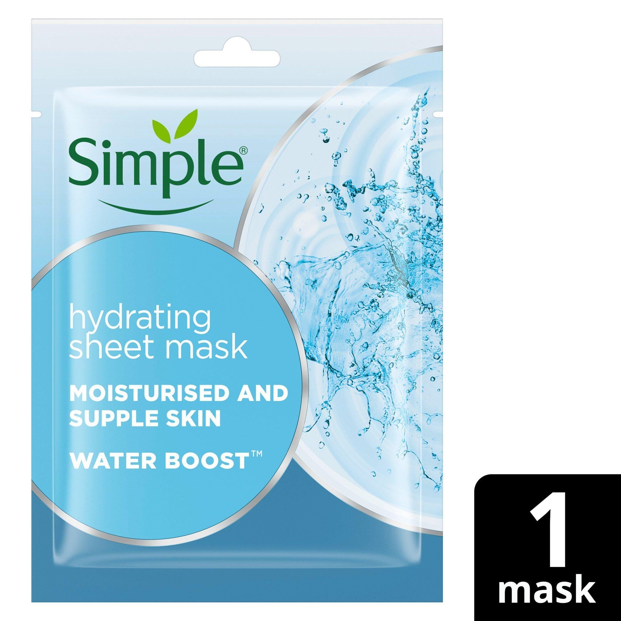 Mascarilla facial hidratante Simple Waterboost para piel seca y