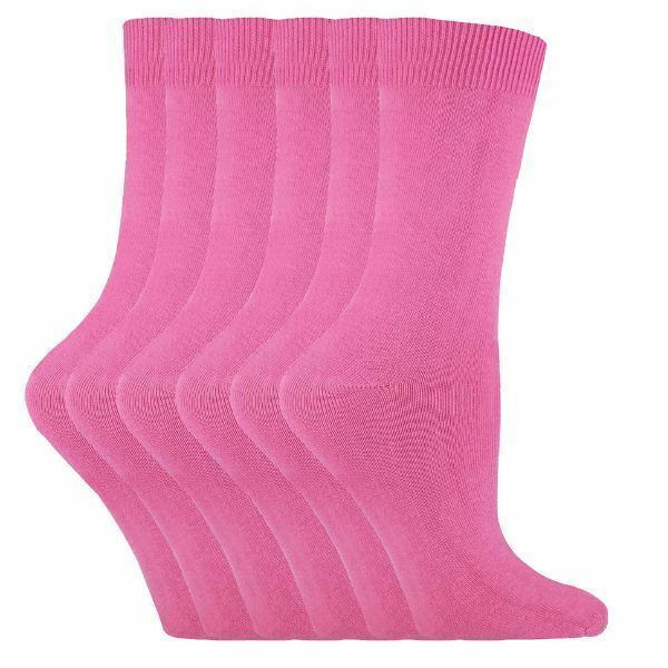 Sock Snob 6 Pairs Ladies Plain Coloured Cotton Socks 4-7 UK PL30 Rose / 6EA