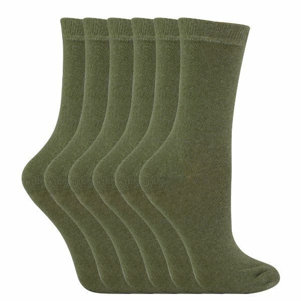 Sock Snob 6 Pk Childrens Solid Colour Cotton Socks 9-12 UK Khaki Green / 6EA