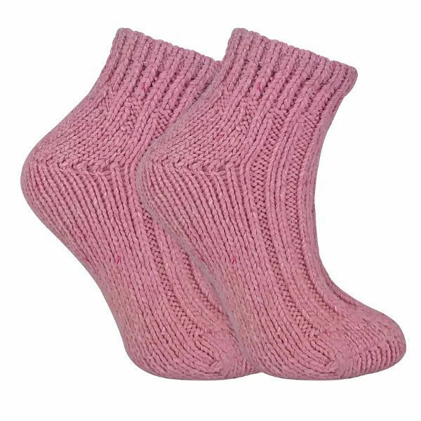 Sock Snob Ladies Chunky Knit Wool Ankle Boot Socks 4-8 UK Pink / 1EA