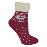 Sock Snob Ladies Wool Bed Socks with Fairisle Design 4-8 UK Red