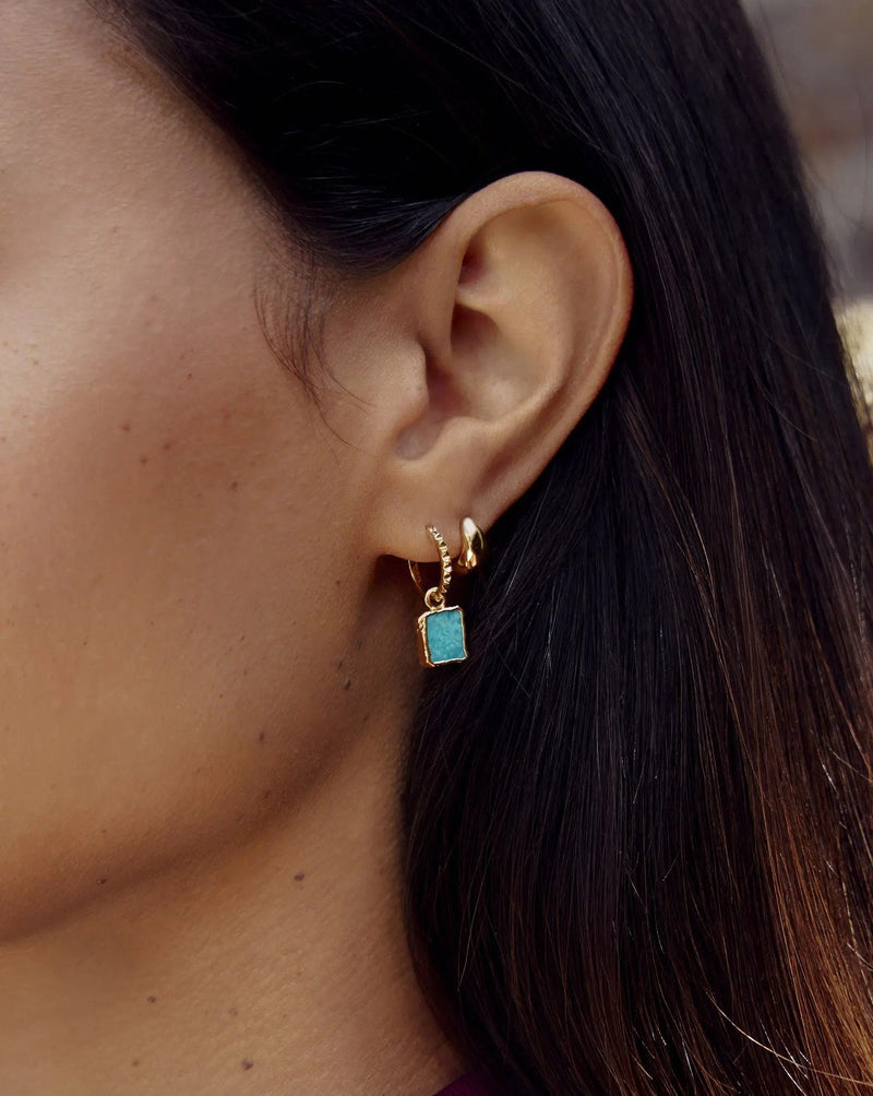 Missoma turquoise pyramid charm hoop earrings in gold vermeil, UK version